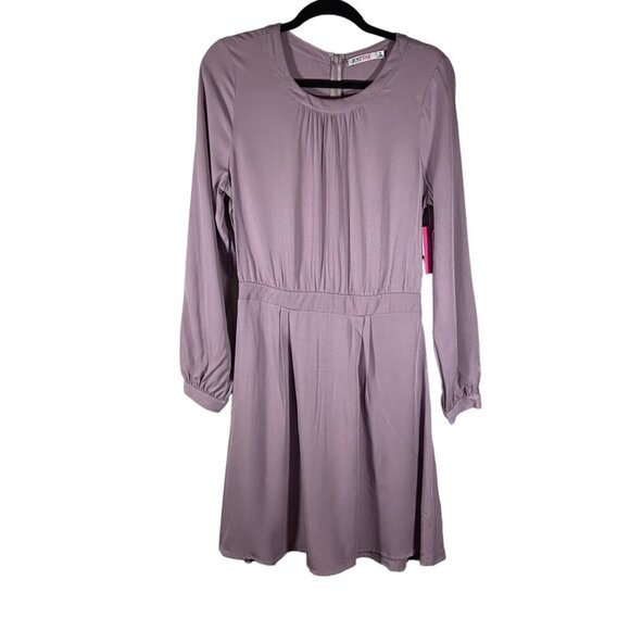 JustFab New Long Sleeve Pleated Purple‎ Size Medium Fit Flare Business Casual - Picture 1 of 15